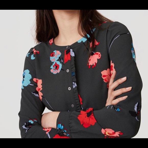 ⭐️HP⭐️ NWT LOFT Floral Shirt Dress Bottle Green - Picture 3 of 8